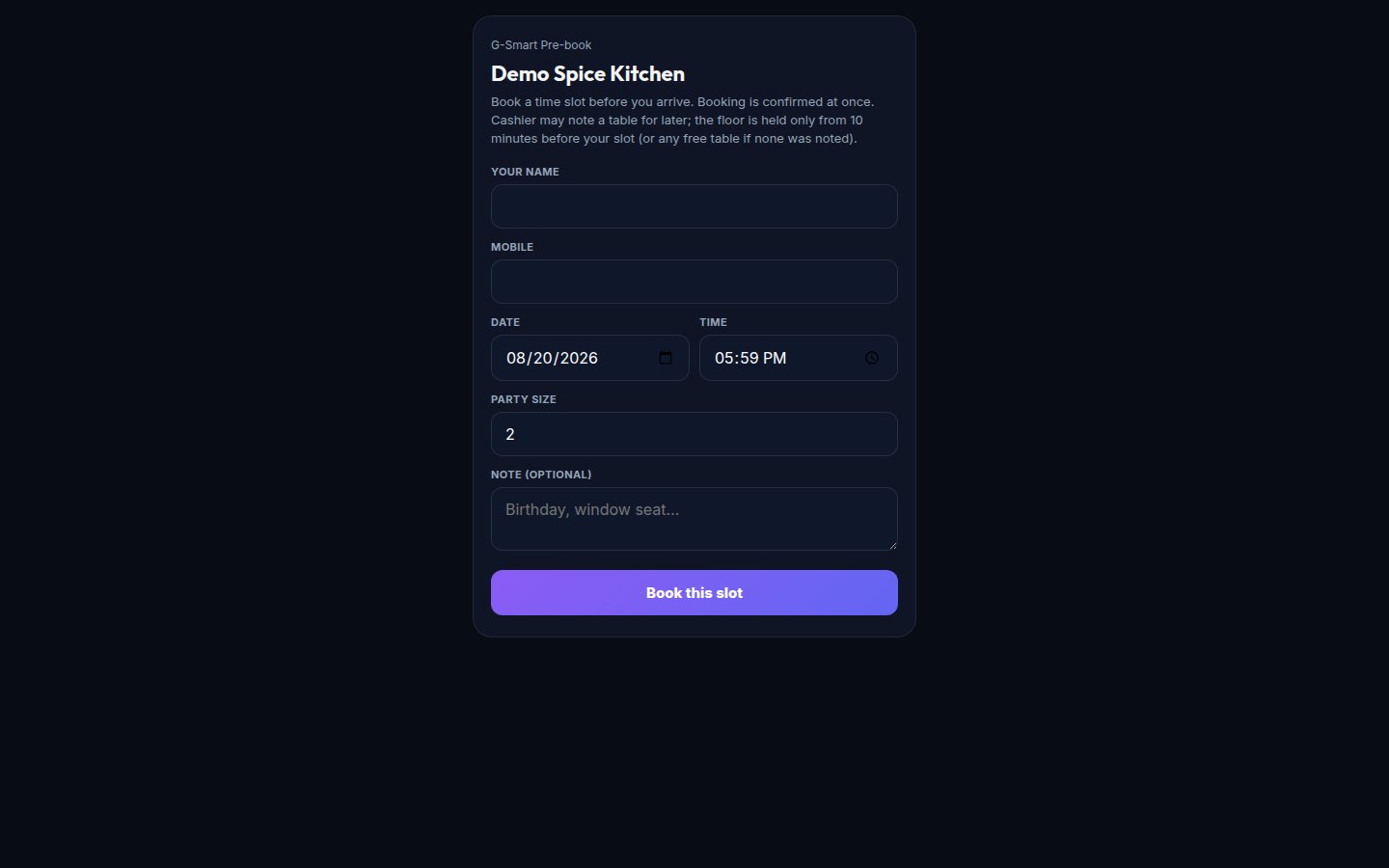 Booking Page
