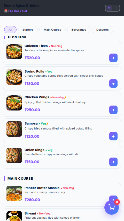 Customer Menu